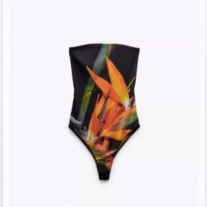 Zara Black and Orange Floral Bodysuit